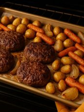 Sheet Pan Hamburger Steak with Mushroom Onion Gravy