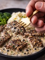 Peppercorn Ribeye with Creamy Parmesan Pan Sauce
